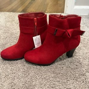 Red Suede Booties with chunky Heel- NWT